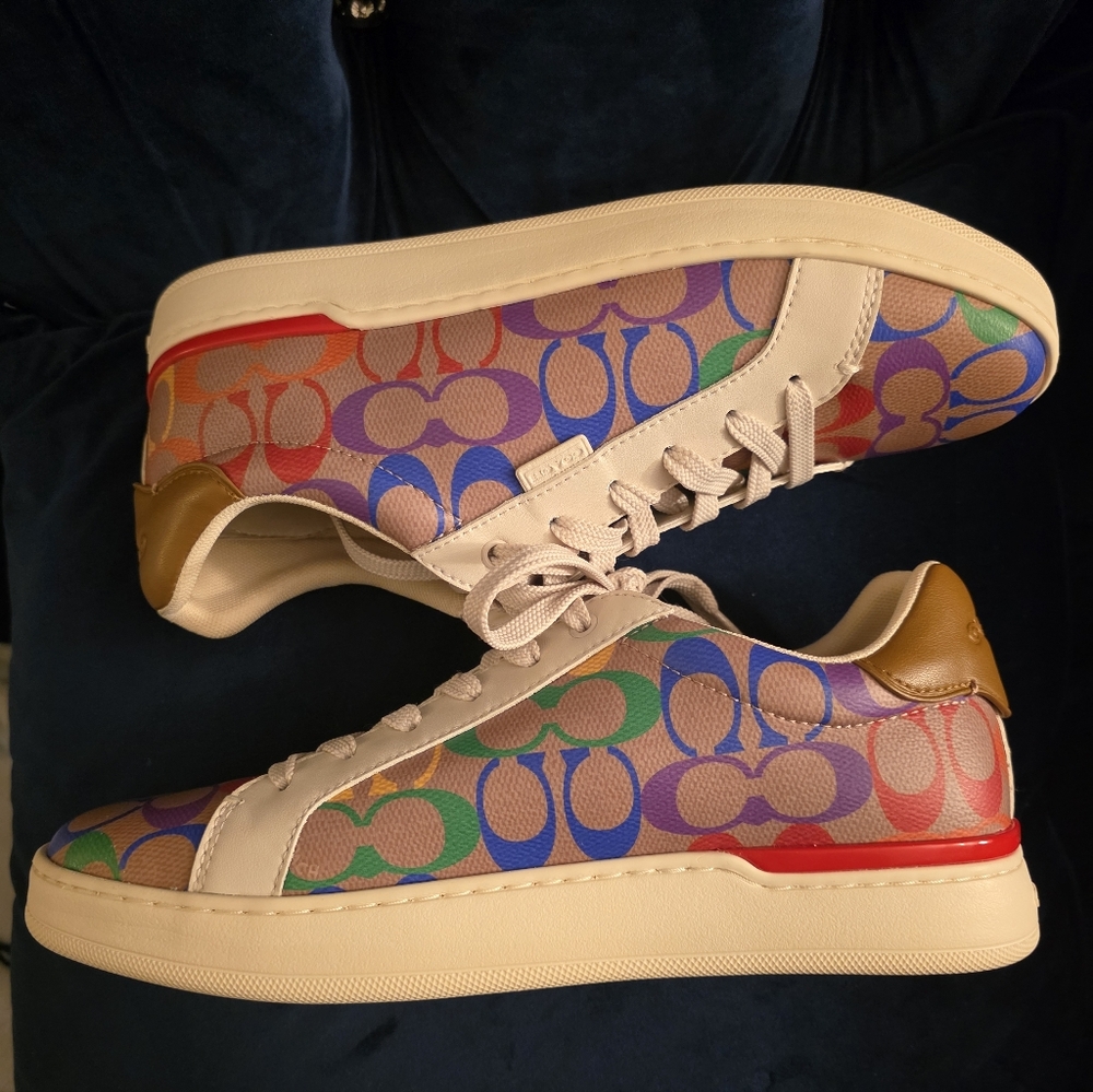 NWOT COACH Lowline Low Top Sneaker in Rainbow Signature Canvas Size US 10B - Picture 4 of 10